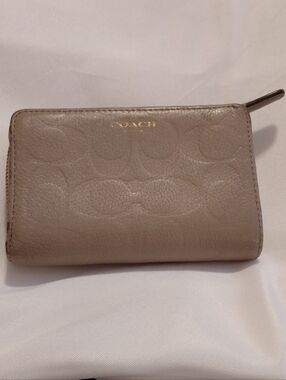 Coach Medium Corner Zip Wallet with Signature C.  Taupe Leather